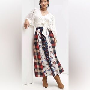 Anthropologie(Let Me Be)Floral and Plaid Patchwork Skirt. 100% cotton size small